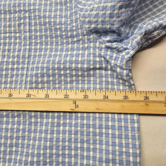L.L. Bean Mens Blue & White Gingham Short-Sleeve Button-Up Shirt XL 100% Cotton - Picture 3 of 7